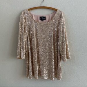 NWT New Alex Evenings Taupe Blush Sequin Side Split Formal Tunic Top 3X